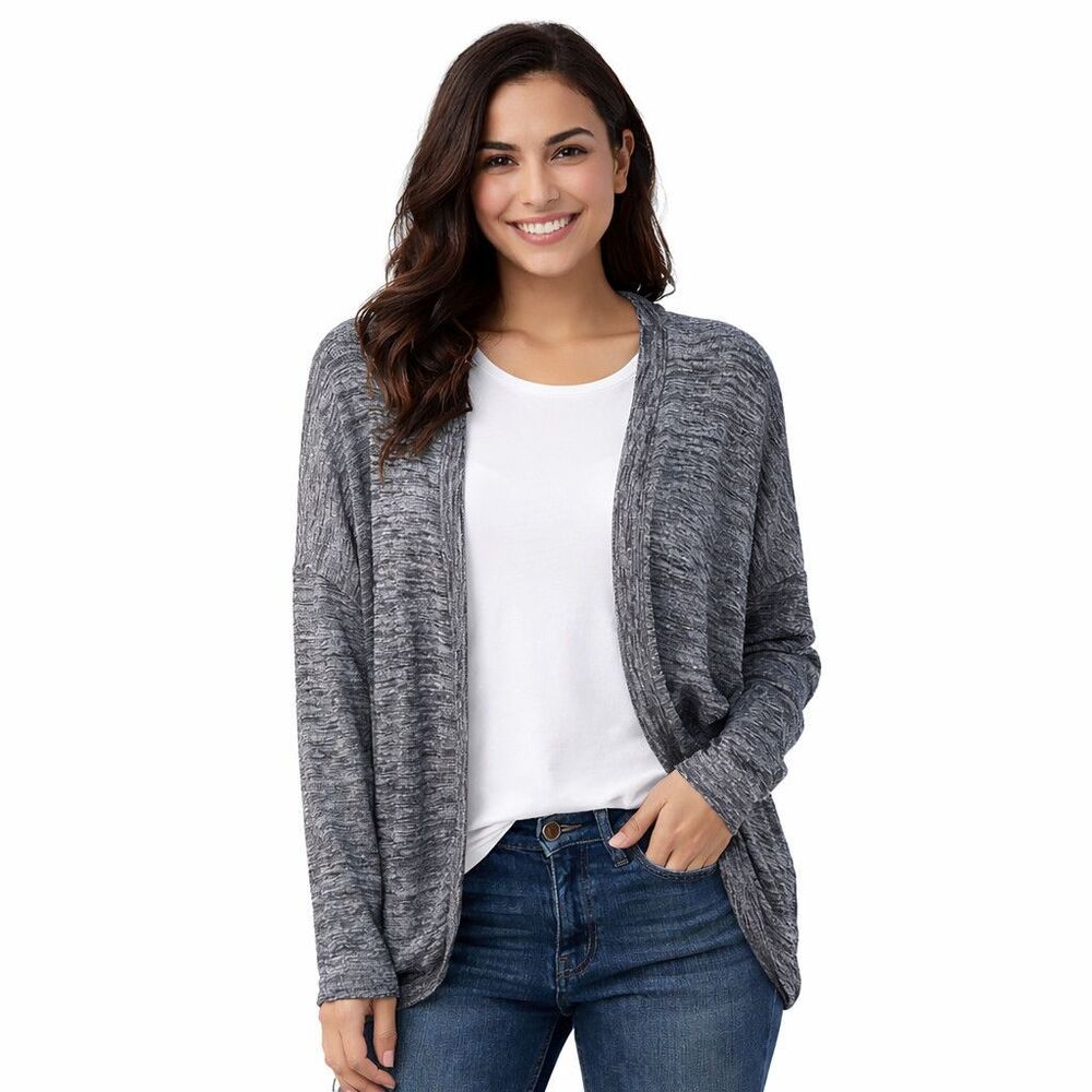 Athleta Cardigan Sweater Womens XL Gray Open Front Dolman Sleeve Strap Back